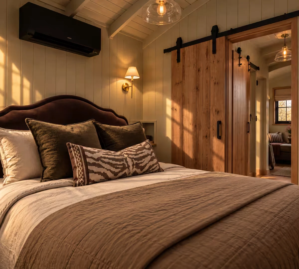 Sloe's bedroom and sliding timber door opening towards the living room
