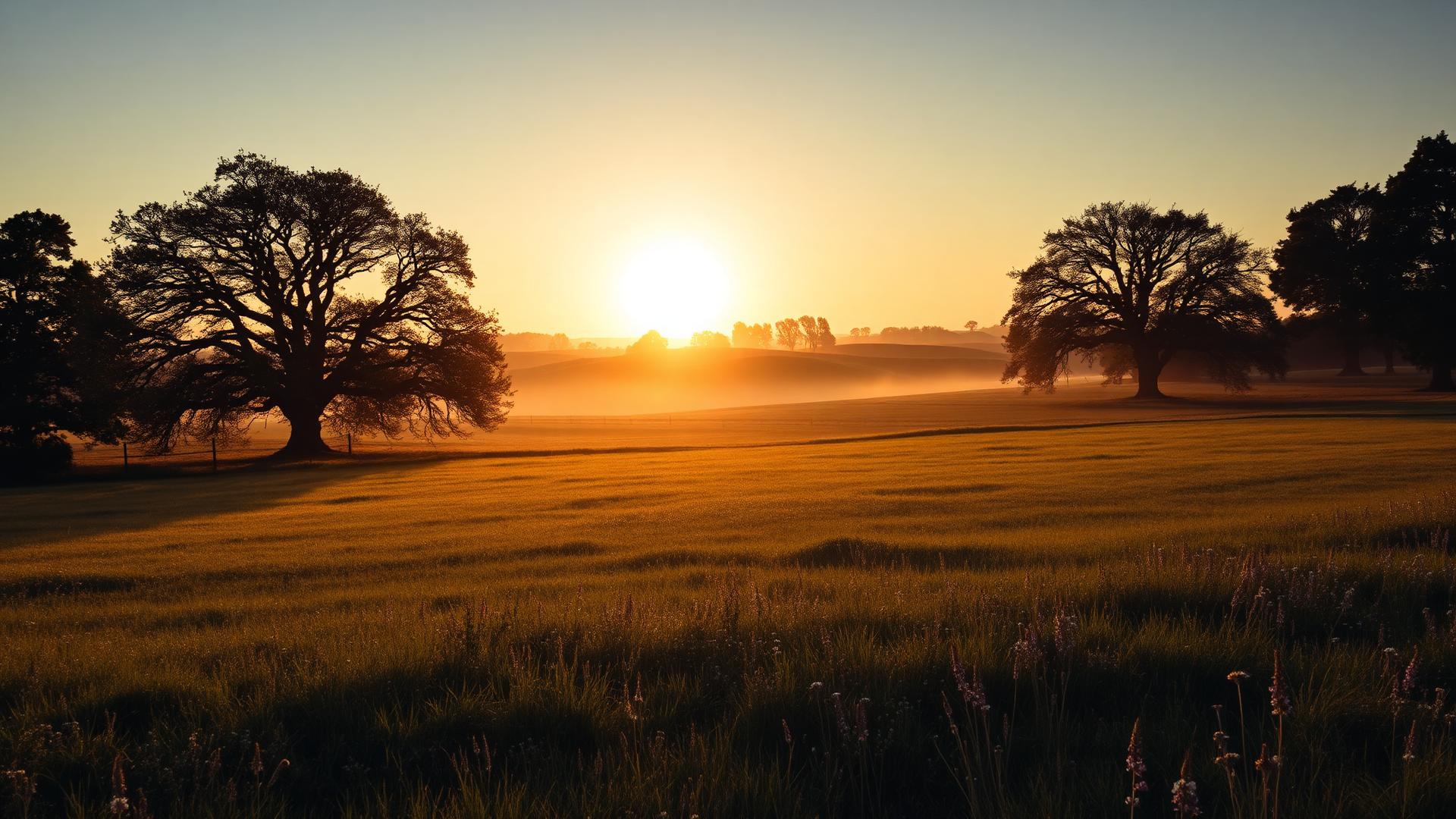 Misty Buckinghamshire countryside at sunrise